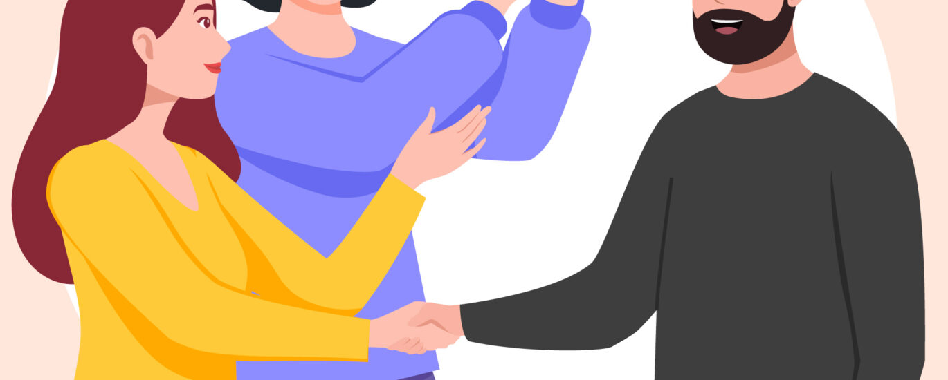 Una intérprete mediando entre dos personas