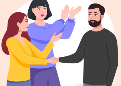 Una intérprete mediando entre dos personas